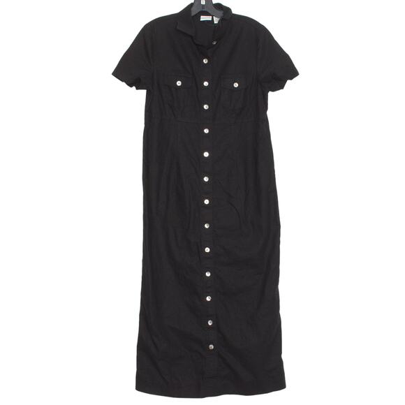 NWOT Carolina Colours Shirt Dress Midi Linen Minimalist Preppy Modest Black 12 - Picture 1 of 2